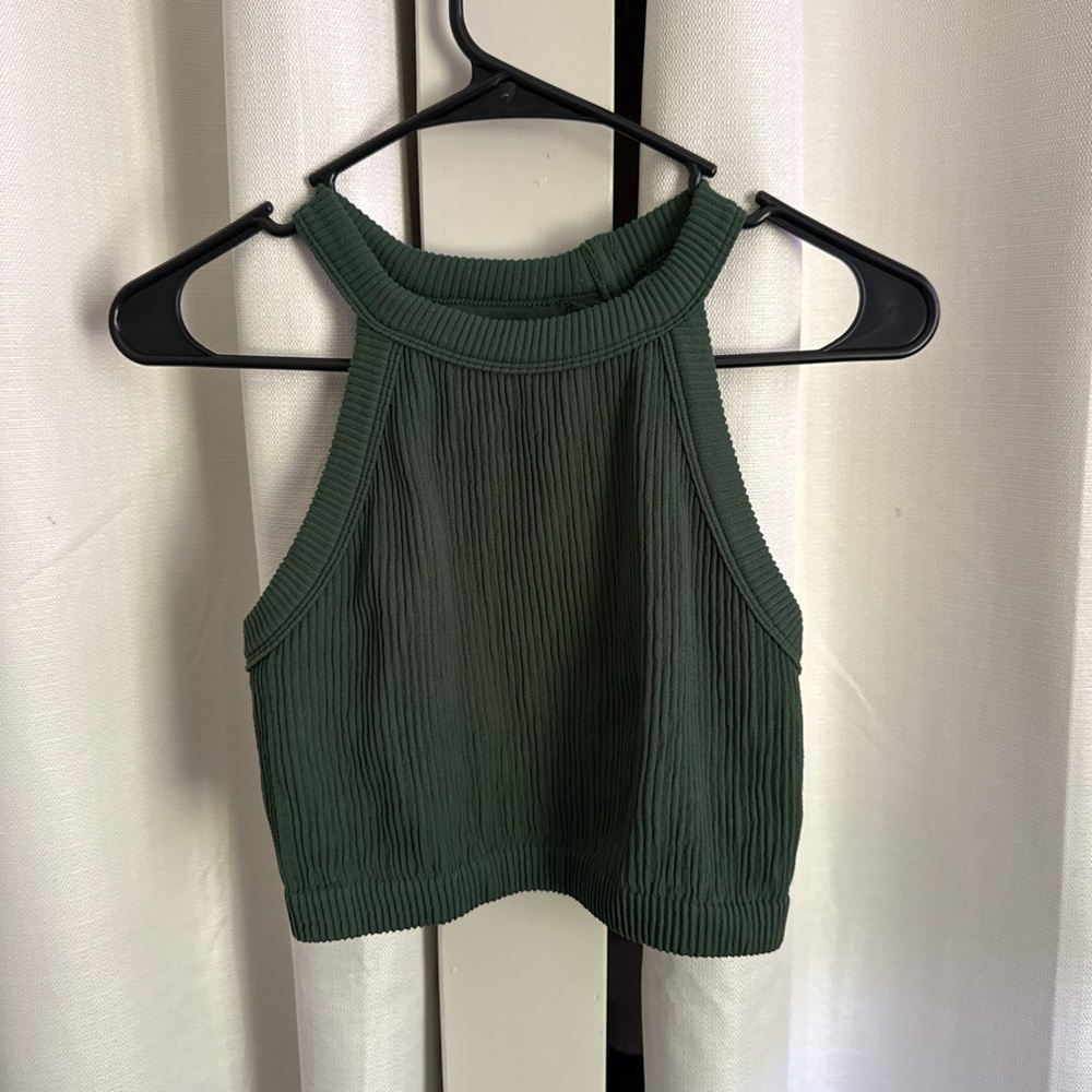 Aerie Green Ribbed Sleeveless Crop Tank Top
